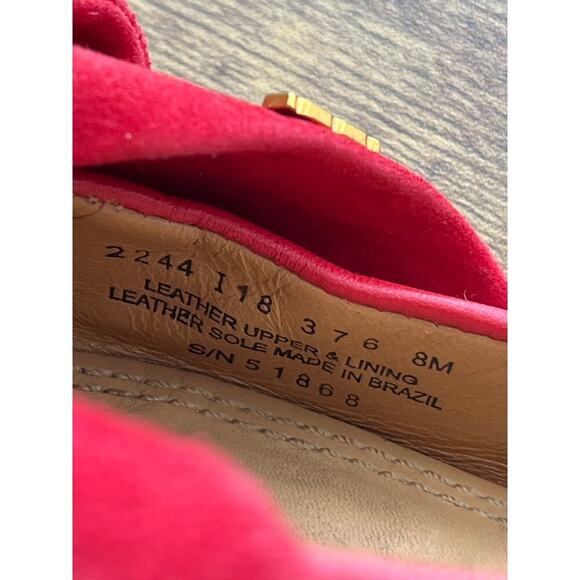 Tory Burch Womens Red 8M Eleanor Flat Suede Bow Pointed Toe Shoe Office Wear - Picture 5 of 8